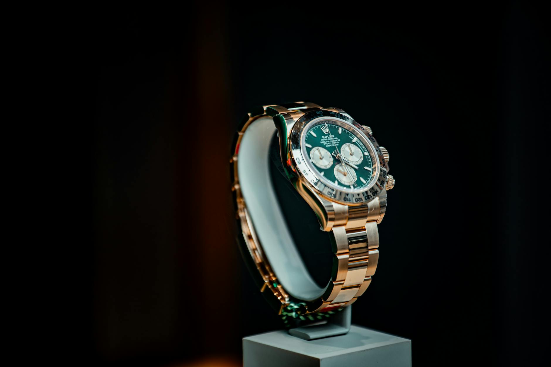 Close-up of an elegant luxury watch on a wrist showing traditional craftsmanship