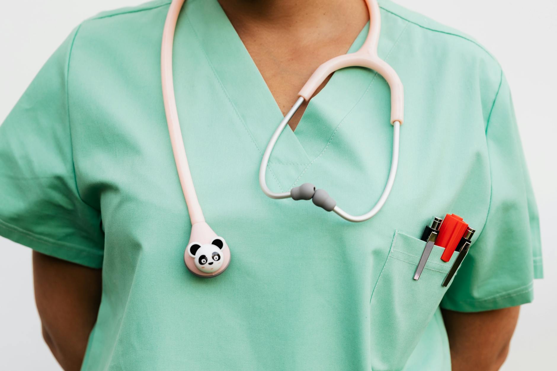Healthcare professional wearing clean medical scrubs