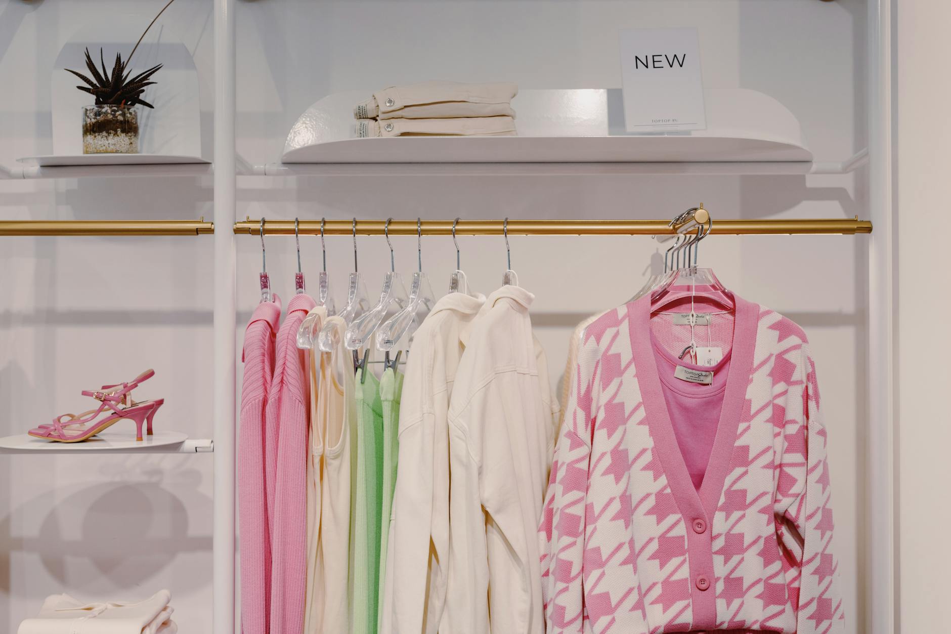 Curated display of vintage fashion pieces and collectible items