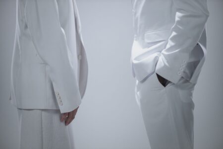 Close-up of structured tailored trouser with visible inner seam panel detailing